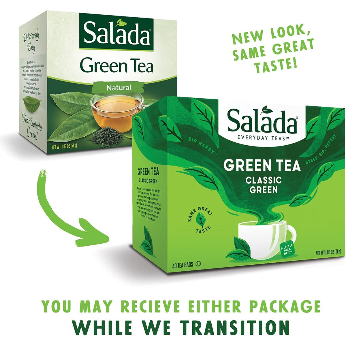 Salada Green Tea Classic Green with 40 Individually Wrapped Tea Bags Per Box Pack of 6 Contains Caffeine Brew Hot Naturally Flavored Rich in Antioxidants Zero Calories