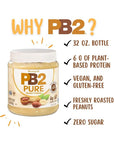 PB2 Pure Peanut Butter Powder - [2 lb/32 oz Jar] - No Added Sugar, No Added Salt, No Added Preservatives - 100% All Natural Roasted Peanuts - 6g of Plant-Based Protein