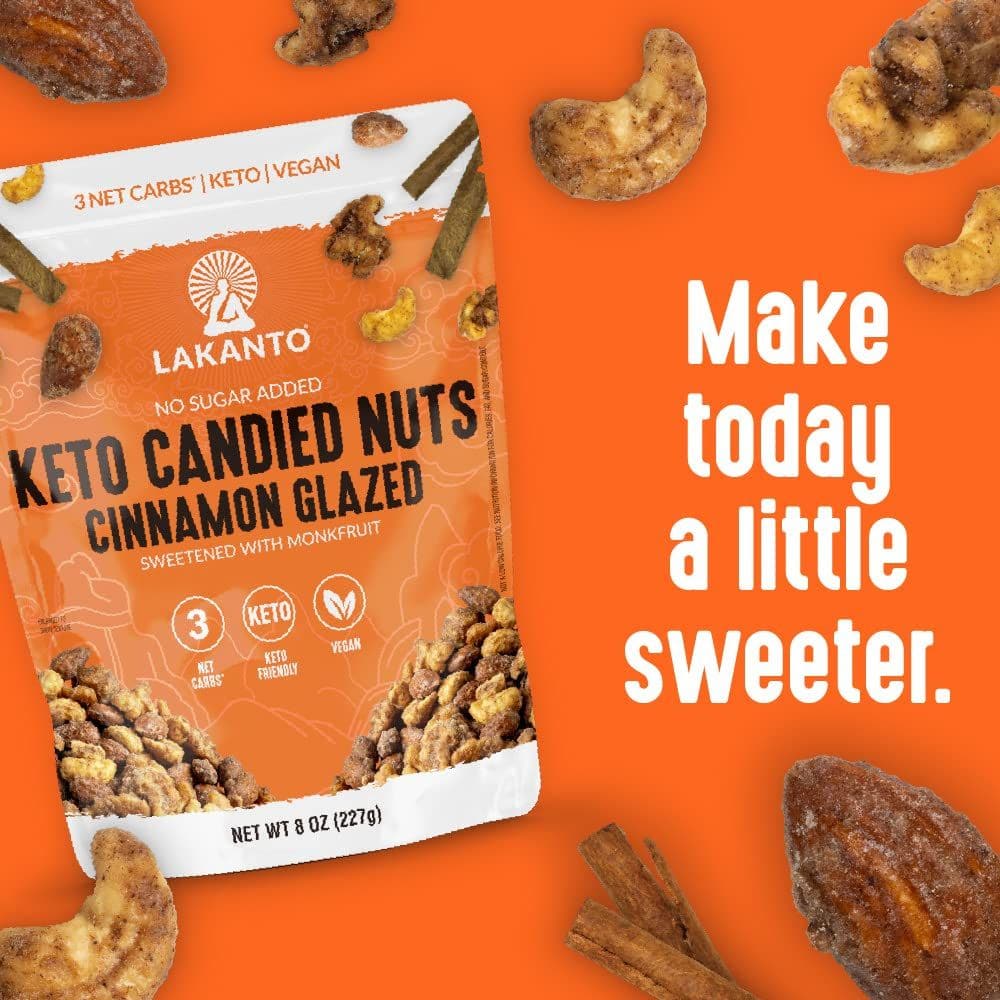 Lakanto Keto Mixed Candied Nuts Cinnamon Glazed  No Sugar Added Sweetened with Monk Fruit 3 Net Carbs Keto Diet Friendly Vegan On the Go Snack Anytime Cinnamon Glazed