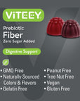 Viteey Fiber Prebiotic [Zero Sugar Added] Gummies - Digestive Heath Regularity Support, Natural Weight Support, Vegan Dietary Supplement, Good for Adults Teens & Kids - Fruit Flavored Pectin Gummy