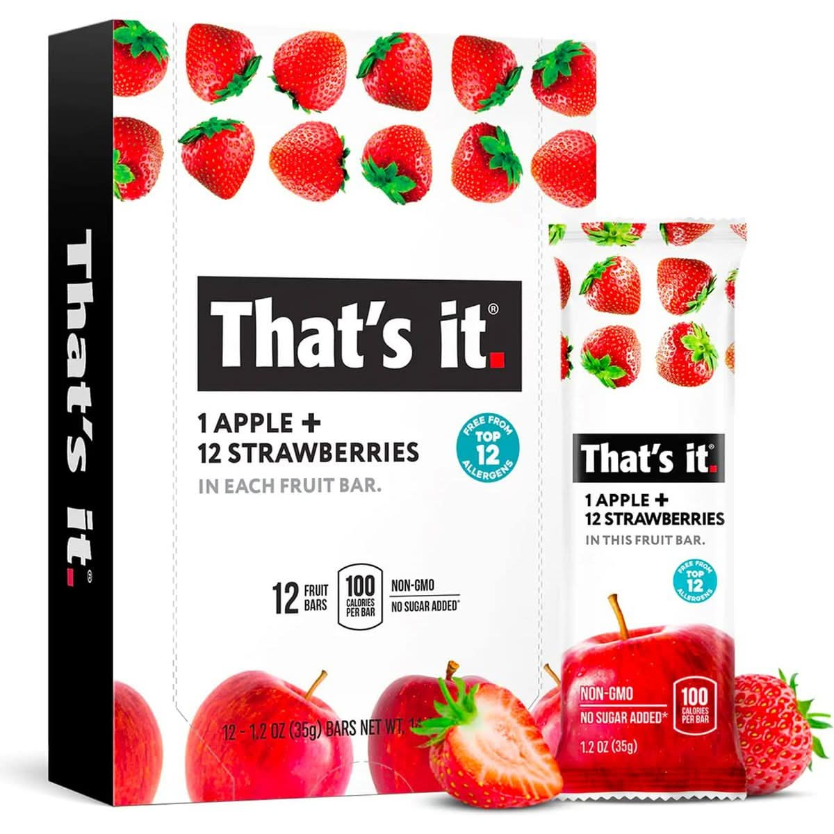 Thats it 48 Count Variety Pack  Strawberry Blueberry Mango  Cherry flavors  100 Natural Real Fruit bars Strawberry Plantbased Vegan glutenfree No added Sugar Top 12 allergen free