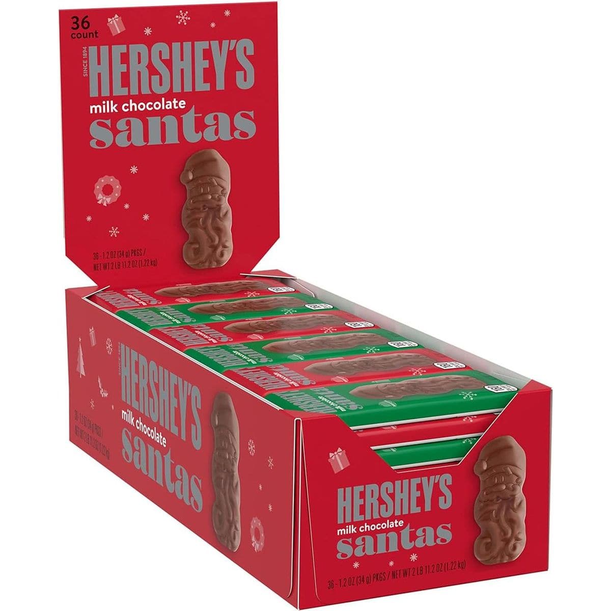 HERSHEY&#39;S Milk Chocolate Santas, Christmas Candy Bars, 1.2 oz (36 Count)