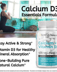 NOMAH Naturals Calcium Supplement - 600 mg Organic Plant Calcium with Vitamin D3, Gluten Free, Non-GMO, Bone Support - 60 Count (30 Day Supply)