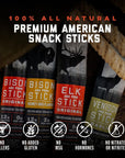 ICON Meats Snack Sticks Sampler  Assorted Flavors of Bison Elk and Venison Jerky Sticks  24 Pack of Individually Wrapped Meat Sticks 6 Per Flavor  USDA Approved All Natural Artisan Meats