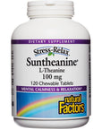 Stress-Relax Chewable Suntheanine L-Theanine 100 mg by Natural Factors, Non-Drowsy Stress Support for Mental Calmness and Relaxation, Tropical Fruit Flavor, 120 Tablets