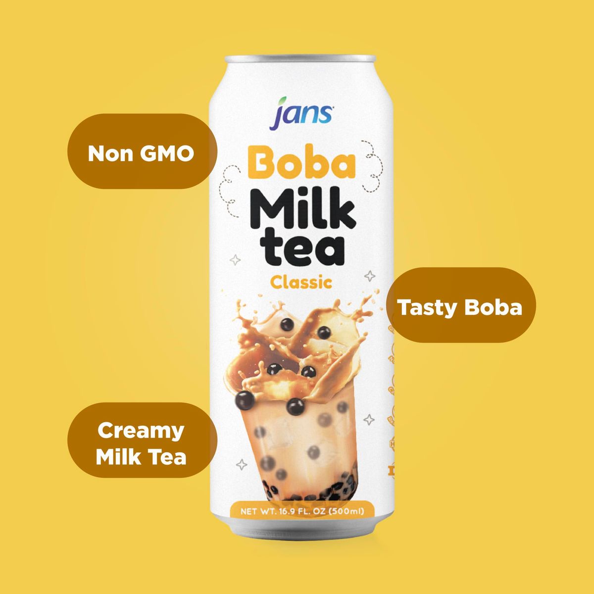 Jans Boba Milk Tea Original Flavor Thick Sweet and Creamy Milk tea beverages with tapioca bubble boba milky boba taiwanese tea 169 fl oz per can Pack of 6