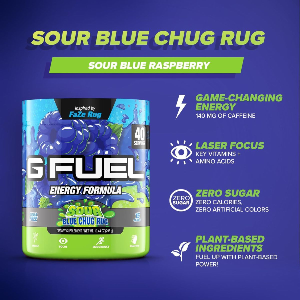 G Fuel Faze Rug Energy Powder, Sugar Free, Clean Caffeine Focus Supple –  Whlsome