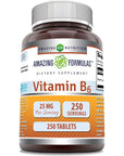 Amazing Formulas Vitamin B6 Pyridoxine 25mg 250 Tablets Supplement | Non GMO | Gluten Free | Made in USA