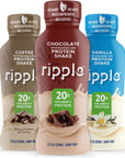 Ripple Vegan Protein Shake Variety Pack 20g Nutritious Plant Based Pea Protein  Shelf Stable  Free of GMOs Soy Nut Gluten Lactose  12 Fl Oz Pack of 12