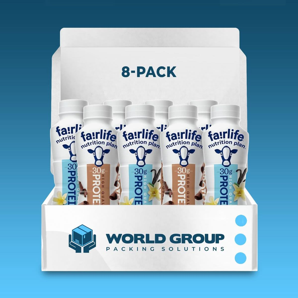 Fairlife High Protein Shake Bottles  Vanilla and Chocolate Variety 8 Pack  Perfect for Fitness Enthusiasts and Weight Watchers  By World Group Packing Solutions