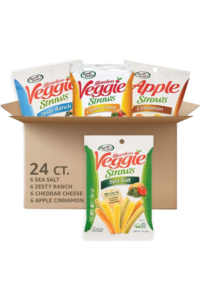 Sensible Portions Veggie Straws, Snack Size Variety Pack, Sea Salt, Ranch, Cheddar, Apple Cinnamon, 1 Oz, (Pack of 24)