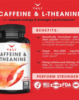 VALI Caffeine 50mg & L Theanine 100mg - Caffeine Pills & L-Theanine for Smart Smooth Energy & Focus Supplement. Nootropic Brain Booster Cognitive Support Stack & Focused Clarity. 120 Veggie Capsules