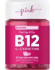 PINK B12 Vitamins | 4000mcg | 50 Fast Dissolve Tablets | Vegan, Non-GMO & Gluten Free Sublingual Supplement | Berry Flavor | Plus L Carnitine