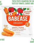 Babease Premium Organic Stage 2 Lentil Puffs with Tomato, Carrot, Herbs & Spices, Weaning 7 Months+ Natural Baby Food Snack, Gluten Free, Pack of 5 x 20g