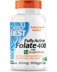 Doctor's Best Fully Active Folate with Quatrefolic NonGMO Vegan Gluten Free 400 mcg Veggie Caps, 90 Count