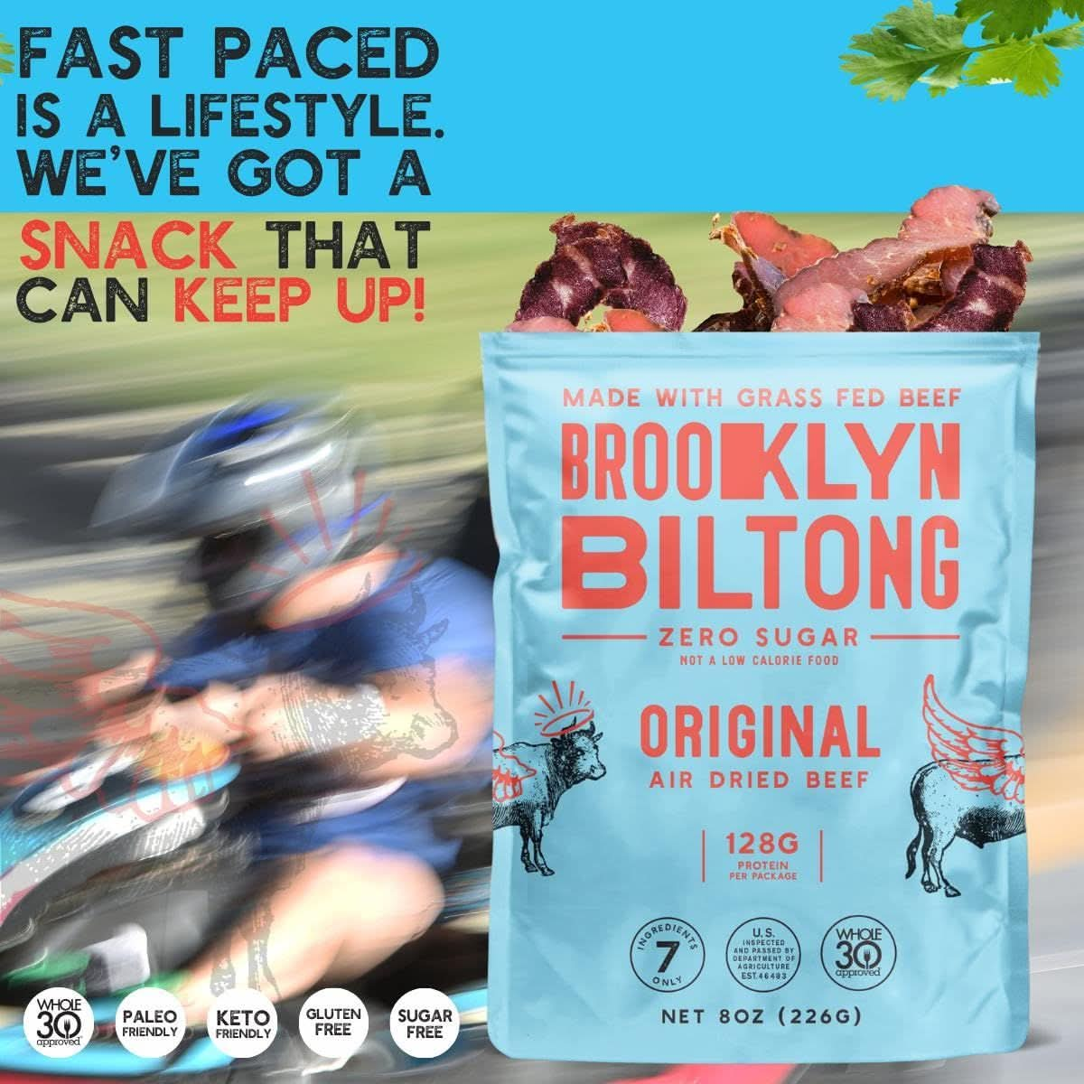 Brooklyn Biltong  Air Dried Grass Fed Beef Snack South African Beef Jerky  Whole30 Approved Paleo Keto Gluten Free Sugar Free Made in USA  16 oz Bag Original