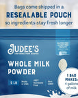 Judee's Whole Milk Powder 5 lb - 100% Non-GMO, rBST Hormone-Free, Gluten-Free & Nut-Free - Pantry Staple, Baking Ready, Great for Travel and Reconstituting - Made in USA