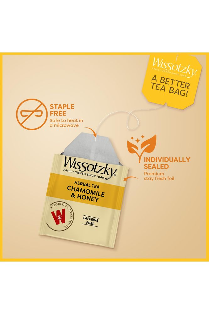 Wissotzky Chamomile  Honey Herbal Tea 3 Pack  60 Tea Bags  Soothing Blend  Caffeine Free Tea  Relaxation