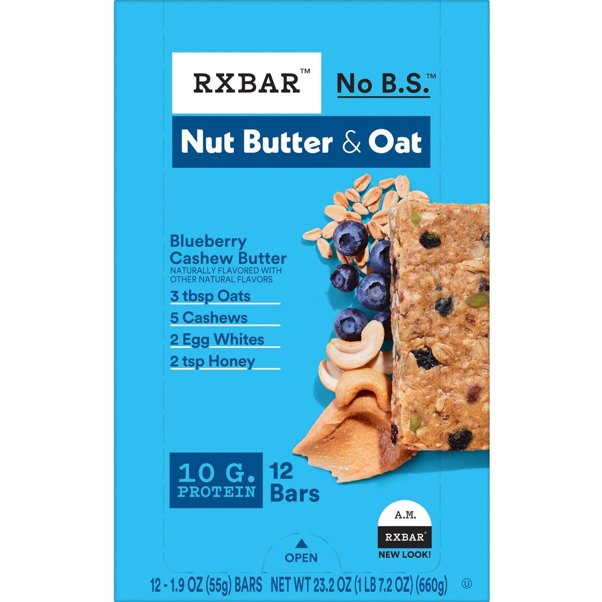 RXBAR Nut Butter and Oat Protein Bars Protein Snacks Snack Bars Blueberry Cashew Butter 232oz Box 12 Bars