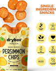 Drybox Dried Persimmons, Persimmon Chips Sliced No Sugar Added Fruit Snacks, Exotic Fruit Non-GMO | Unpeeled, with the Rind | Keto and Paleo Snack Naturally Sweet 1.2 oz per pack,  3 Pack