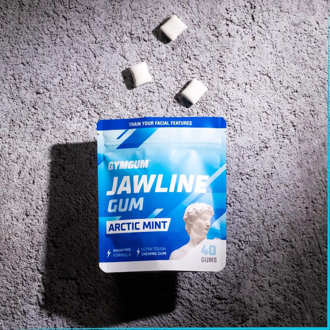 Gymgum Jawline Gum  Hard Chewing Gum For Jaw Strength  Train Your Facial Features  Mewing Jaw Gum  Ultimate Jawline Exerciser  0 Calories  Sugar Free Hard Gum Arctic Mint 40 Count