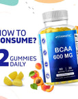 Vitamatic BCAA Gummies - Branch Chain Amino Acid Supplements - Peach Flavor - 600mg per Serving - 60 Vegan Pectin Based Gummies (1 Bottle)