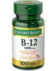 Nature's Bounty Vitamin B12 1000mcg, Supports Energy Metabolism and Nervous System Health, Vitamin Supplement, 100 Tablets