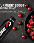 Pure Fuel Energy Drink Cherry Bomb Flavor  PlantBased Healthy Energy Drinks with 180 mg of Natural Caffeine Turmeric Electrolytes and BVitamins  No Added Sugar  12 Pack x 169 fl oz Bottles