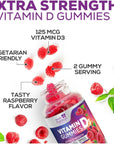 Vitamin D3 Gummies 5000 IU (125 mcg), Bone & Immune Support Vitamin D Gummy Dietary Supplement for Teeth & Muscle Support, Nature's Berry Vitamin D Supplement, Non-GMO - 60 Gummies