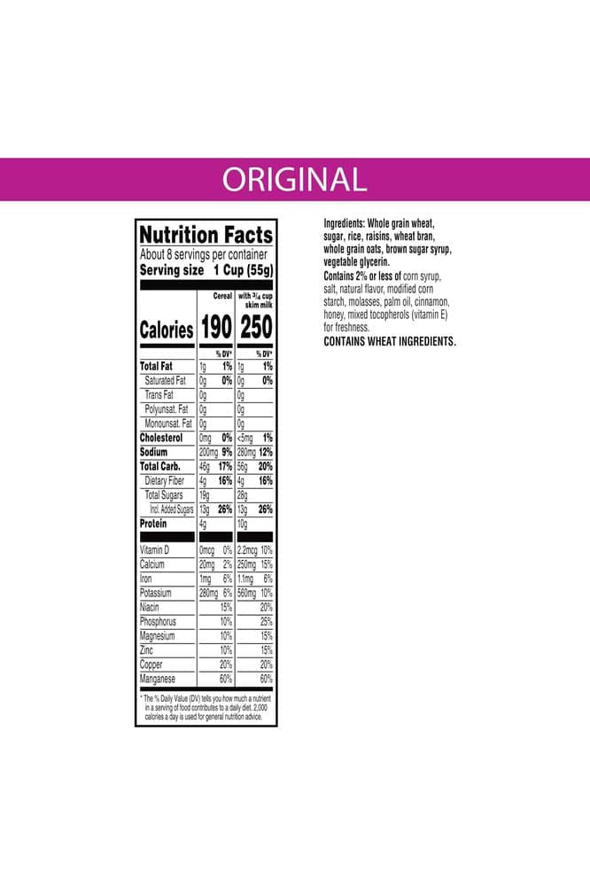 Kellogg&#39;s Raisin Bran Crunch Cold Breakfast Cereal, Fiber Cereal, Heart Healthy, Original, 15.9oz Box (1 Box)