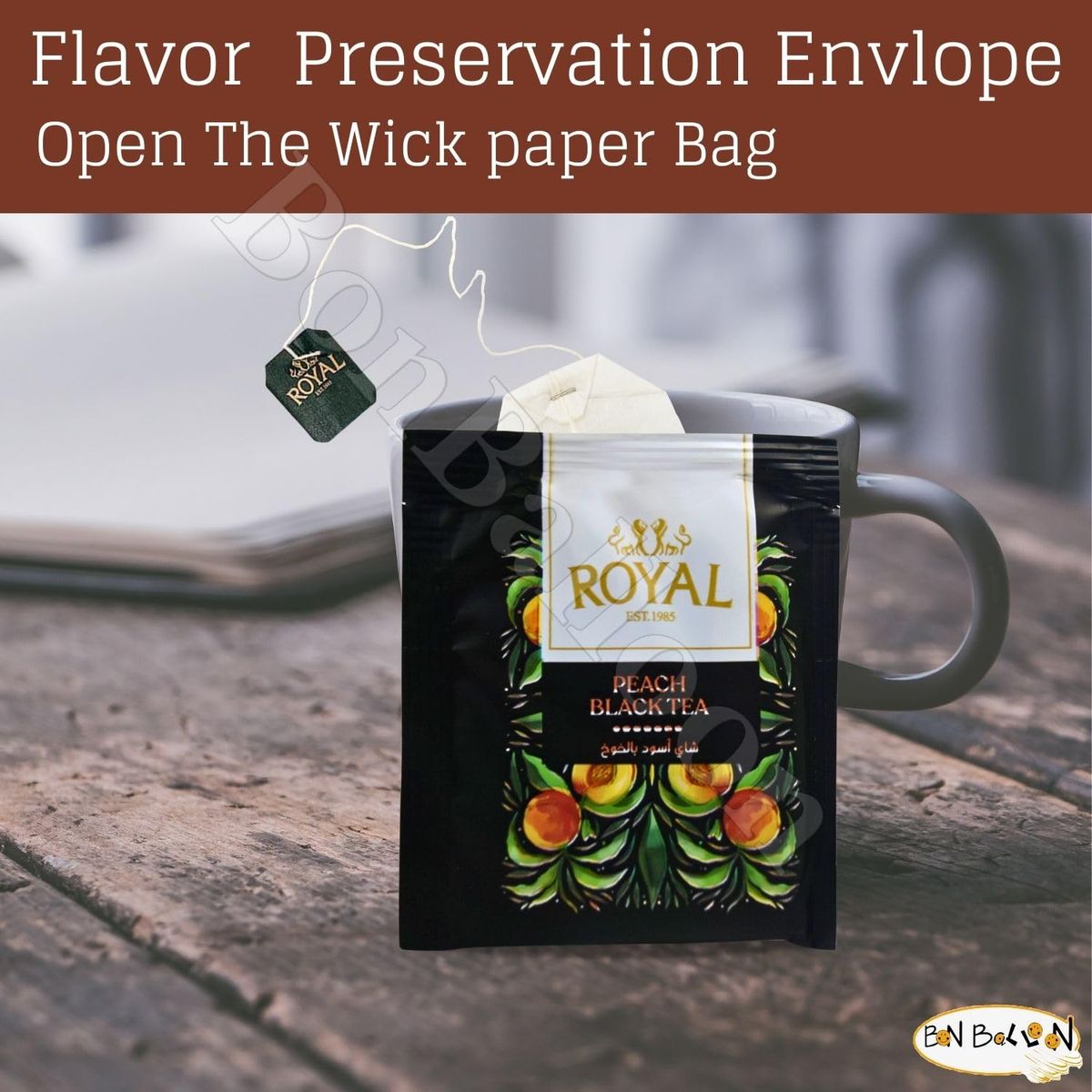 bonballoon Brilliant Royal Peach Black Tea Bag Pure Natural Drink Herbal Herb Chai Herbals Premium Oriental Egyptian Egypt Herbs Non Gmo No Additives No Artificial Coloring Kosher Halal 20 Bags