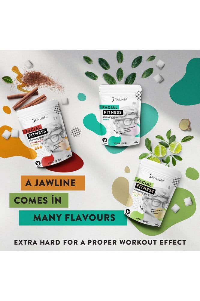 JAWLINER Fitness Chewing Gum (2 months pack) Jawline Sugar Free Mint Gum - - Jawline Exerciser For Mewing And Shapen The Jaw - 15x Harder Than Regular Gum