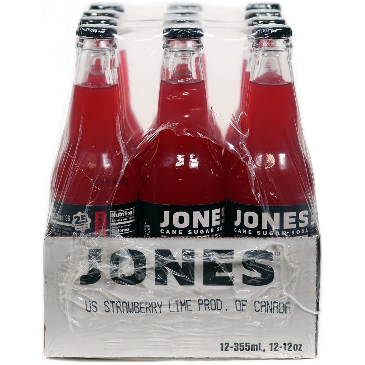 Jones Soda Co Strawberry Lime Soda Flavor  100 Cane Sugar Soda  Craft Soda Pop  Soda Soft Drinks  12 Oz Glass Bottle Soda  12 Pack Soda