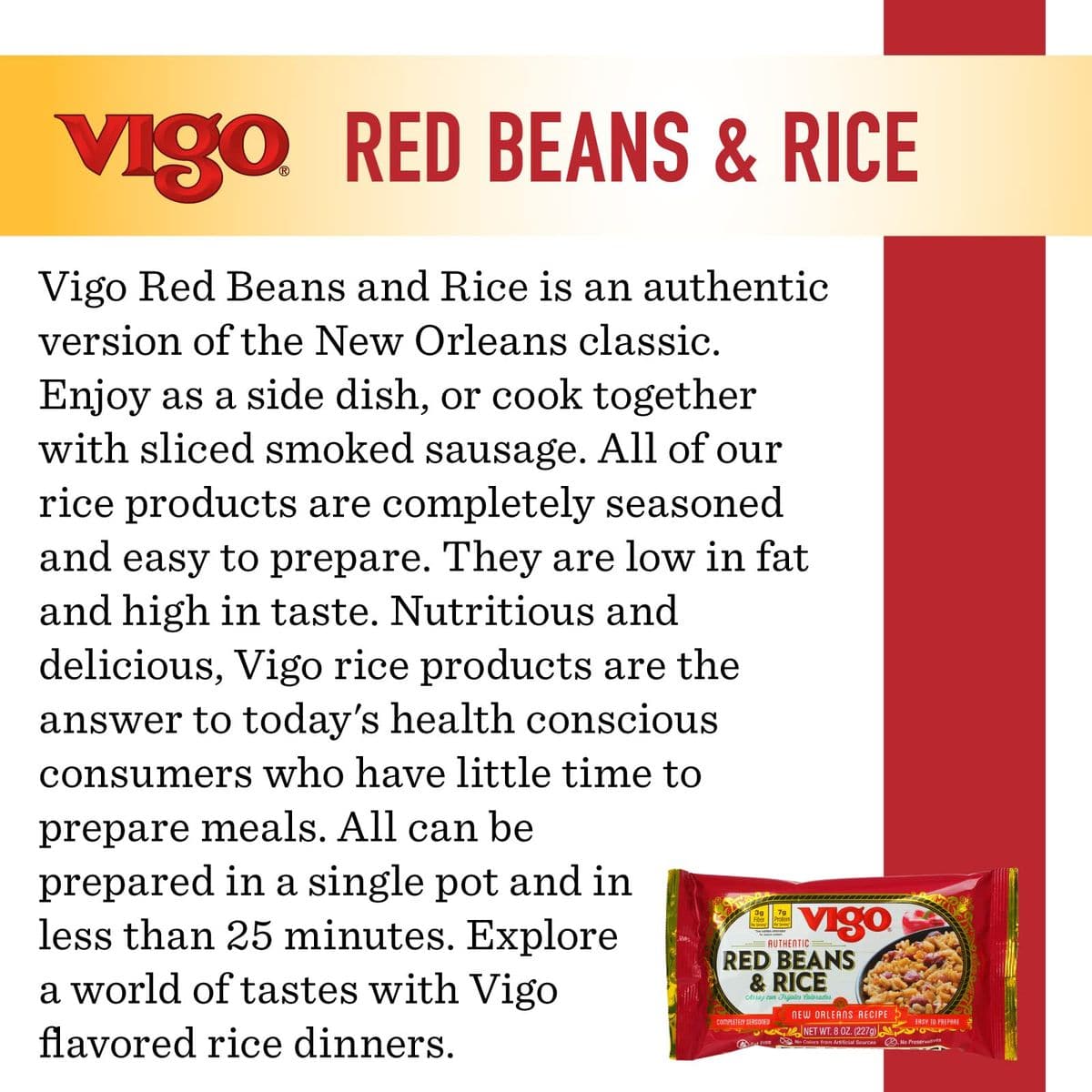 Vigo Authentic Red Beans  Rice Low Fat 8oz Red Beans  Rice Pack of 12