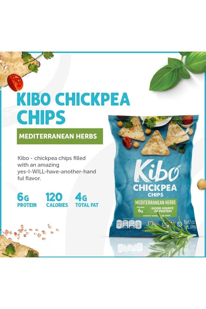 Kibo Chickpea Chips - Gluten Free and Plant-Based, Non-GMO, Kosher + Vegan. Mediterranean Herbs, 1 oz. 12 pack