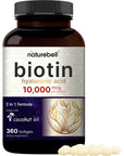 Biotin 10000mcg + Hyaluronic Acid 25mg | 360 Coconut Oil Softgels, Premium Biotin Vitamins for Hair Skin and Nails, Highly Purified and Bioavailable, Quick Release