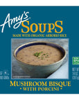 Amy's Soup, Mushroom Bisque Soup With Porcini, Gluten Free Organic Blend of Mushrooms, Rice, Vegetables and Cream, Canned Soup, 14 Oz (12 Pack)