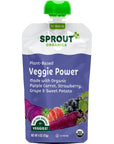 Sprout Organic Baby Food, Stage 4 Toddler Pouches, Purple Carrot Veggie Power Pack, 4 Oz Purees (Pack of 12)