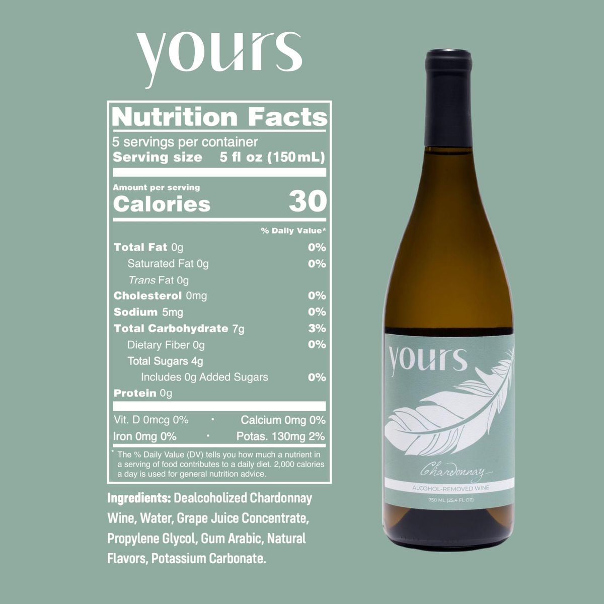 YOURS NonAlcoholic Wine California Chardonnay  Award Winning Alcohol Removed White Wine Only 30 Calories and No Added Sugar