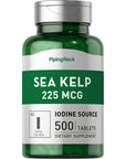 Sea Kelp Iodine Supplement | 225mcg | 500 Tablets | Non-GMO, Gluten Free | by Piping Rock