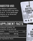 WHYZ Acetyl L-Carnitine Powder, 125g, Gluten-Free Acetyl L Carnitine Supplement, Amino Acid Supplement That Supports Cellular Energy, ALCAR Powder for Cognitive Function and Vitality, 250 Servings