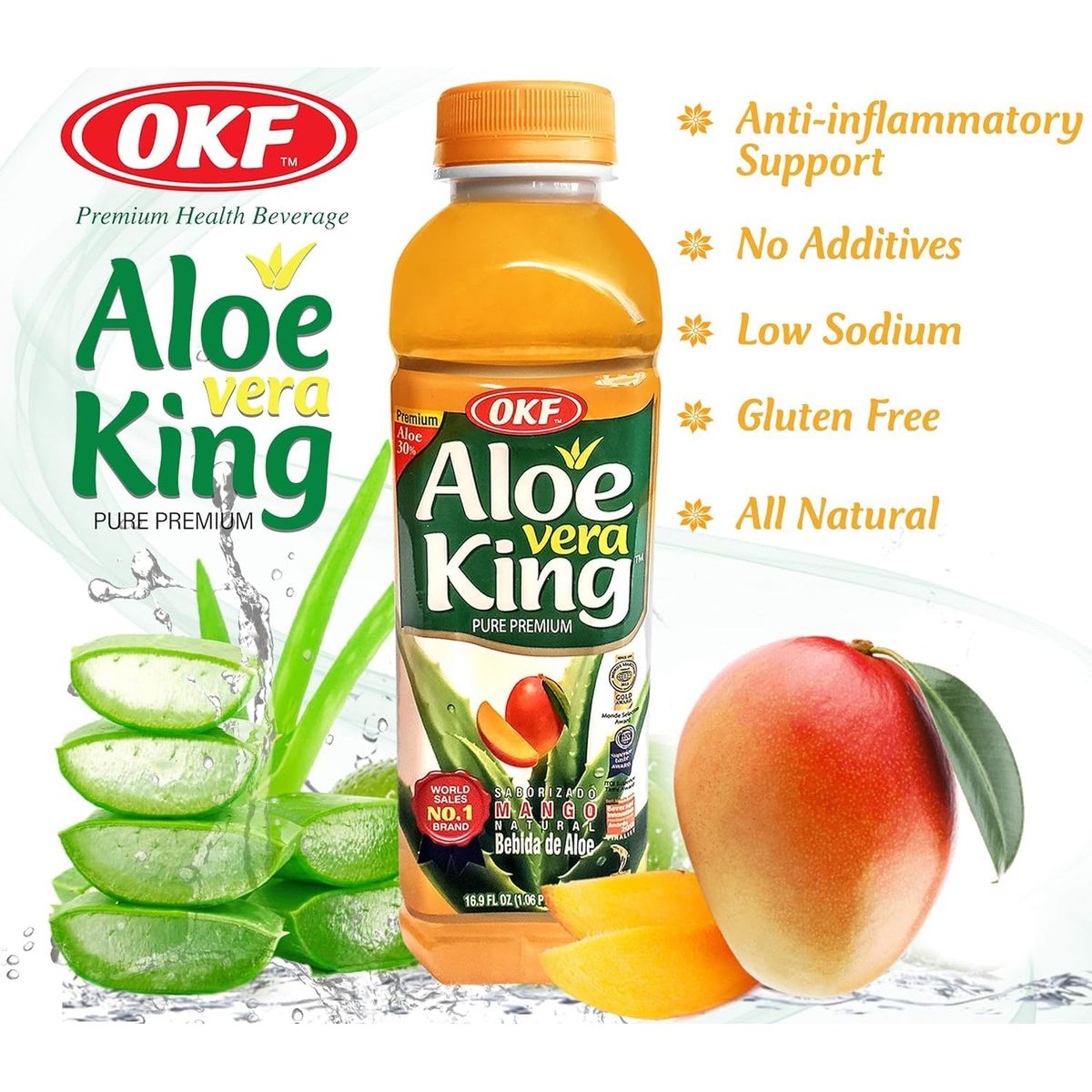 OKF Aloe Vera King Drink Flavors includes Coco Original Grape Mango Pineapple Watermelon Pomegranate Gold Kiwi Peach and Strawberry 10 flavor variety pack 10