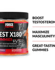 Force Factor Test X180 Gummies Testosterone Booster for Men with Tongkat Ali, Horny Goat Weed, Tribulus Terrestris, Fenugreek, & Black Maca, Supplement Men, Berry Punch, 60 Gummies, 1-Pack