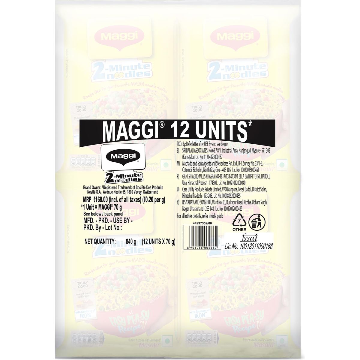 Maggi 2 Minutes Noodles Masala 70 grams pack 246 oz 12 pack  Made in India