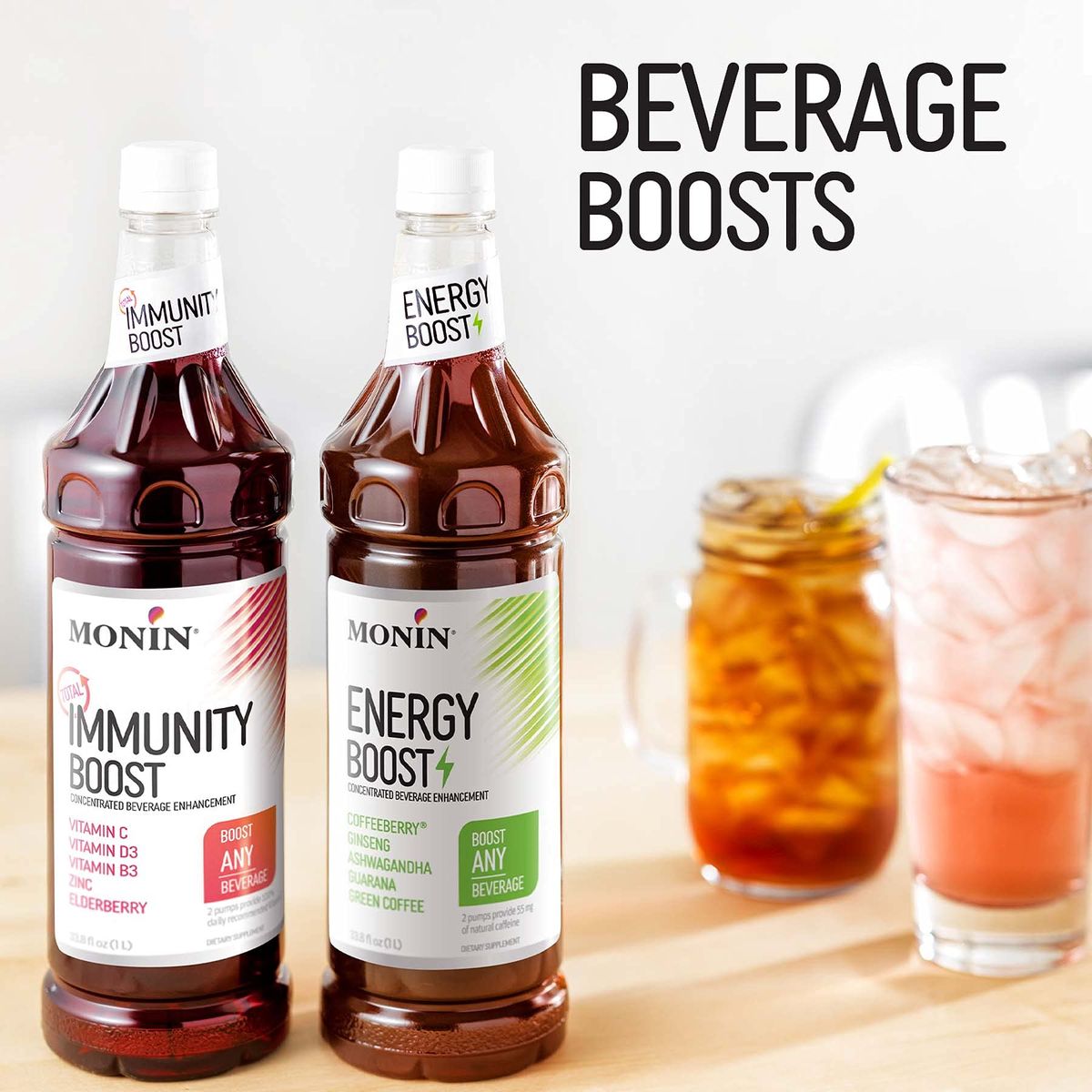 Monin  Energy Boost Liquid Energy Supplement Subtle Tea Flavor Zero Added Sugar Great for Coffee Soda  More LowCalorie Contains Natural Caffeine GlutenFree Clean Label 1 Liter  Pump