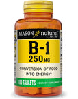 MASON NATURAL, Vitamin B-1 Thiamine Tablets, 250 Mg, 100-Count Bottle, Dietary Supplement Supports Energy Production and Healthy Metabolism, Helps Break Down Fats and Protein