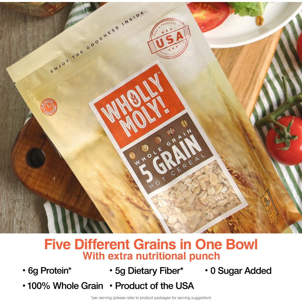 Wholly Moly 5 Grains Cereal MultiGrain Oatmeal of rye barley oats wheat and Khorasan wheat High Fiber No Sugar Added All Natural Vegan Friendly Whole Grain Council Certified