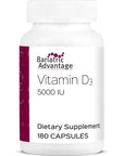 Bariatric Advantage Vitamin D3 5000 IU High Potency Vitamin D Supplement, Easy Swallow Capsule, Dry Water Soluble Formula Mixes Completely with Water - 180 Count