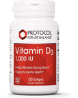 Protocol Vitamin D3 1,000 IU - Bone & Teeth Support* - Dietary Supplement for Immunity & Bone Mineralization* - Non-GMO, Halal, Keto-Friendly - 120 Softgels