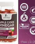 Apple Cider Vinegar Gummy Vitamins for Detox & Cleanse 1000mg - Gelatin-Free, Vegan, Non-GMO ACV Gummies, Made with Beet Root & Essential Vitamin B12 for Energy - Natural Apple Flavor - 120 Gummies